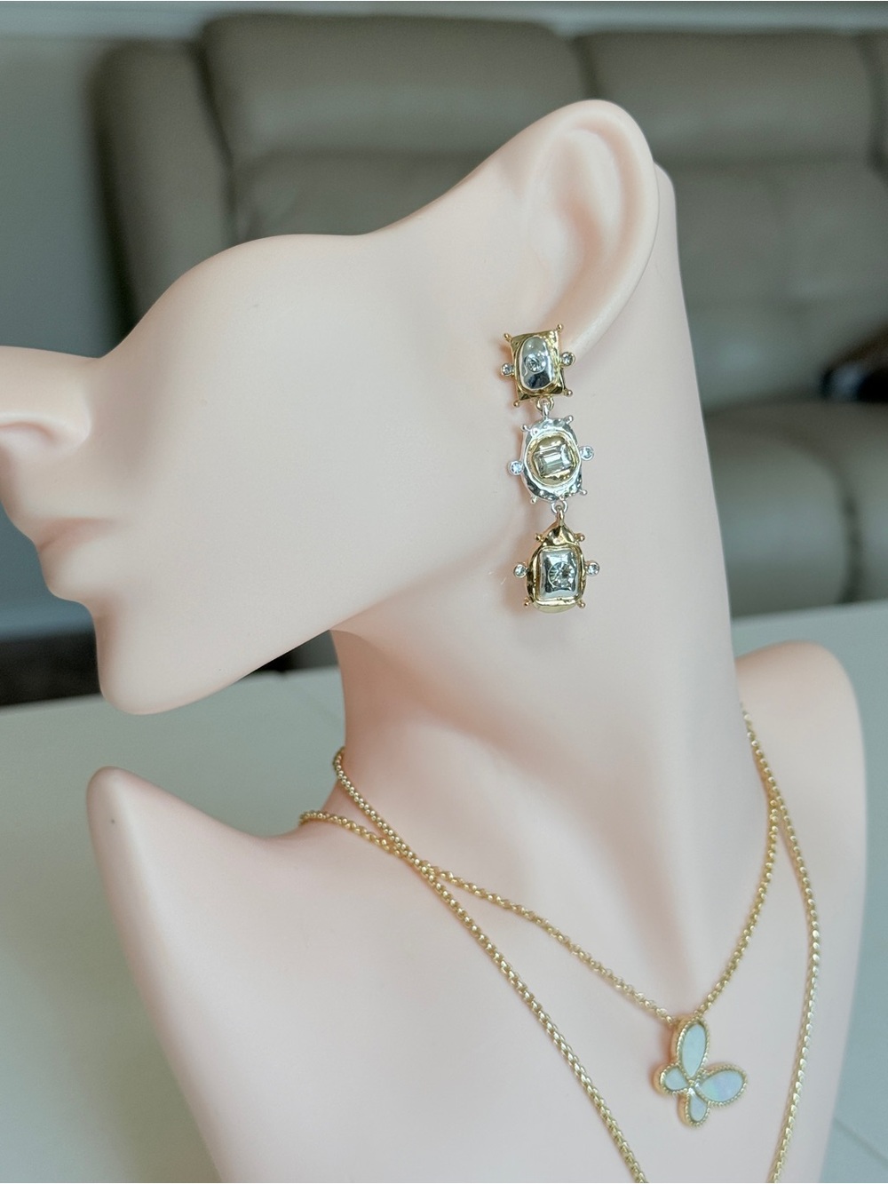 Gold-Tone Drop Earrings with Clear Stones